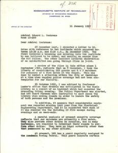 Letter, Harvey Burstein to Admiral Edward L. Cochrane, 11 January 1957