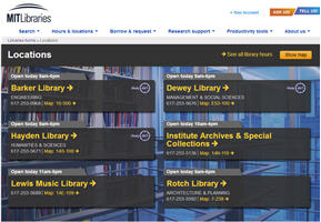 Screenshot of library locations web page