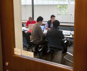 Students working in a group study room