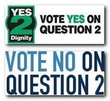 Vote yes, vote no on 2 signs
