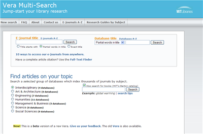 Screenshot of new Vera Multi-Search