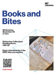 Flyer for Books and Bites illustrated with an Arabic manuscript.