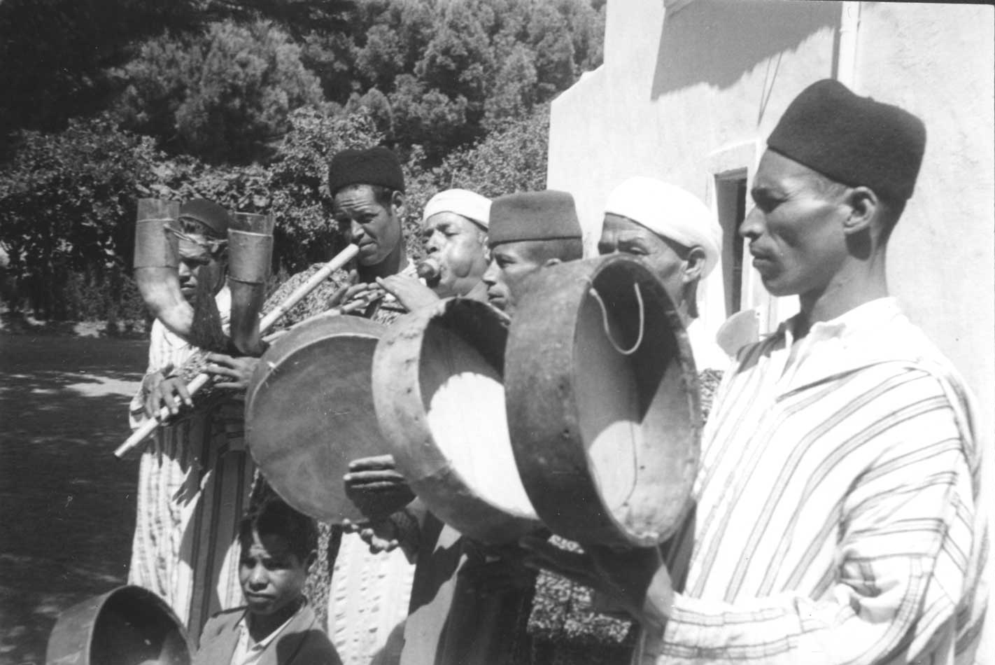 Musicians of the Beni Bouifrour play in Seganan, Morocco