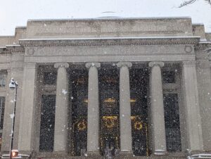 MIT's Building 7 in the snow
