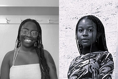 Two black and white photos; one of Deborah Tsogbe and one of Soala Ajienka 
