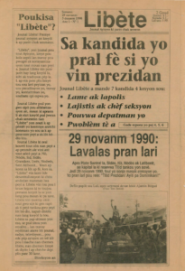 Front page of the November 29, 1990, issue of Libete newspaper