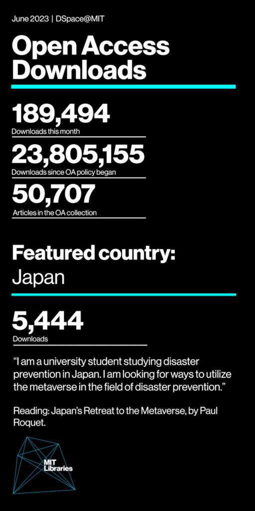 Downloads this month: 189,494; Downloads since OA policy began: 23,805,155; Articles in the OA collection: 50,707; Featured country: Japan: 5,444 downloads 