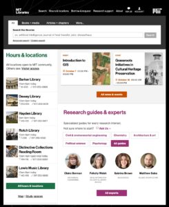 Screenshot of library homepage