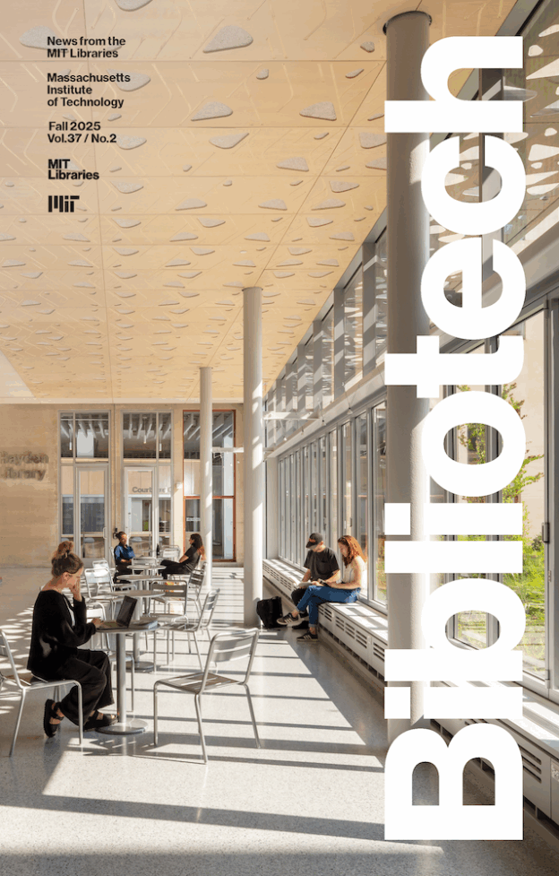 Fall 2025 Bibliotech cover with a photo of the Hayden Library porch