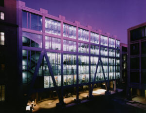 Exterior of Rotch Library at night