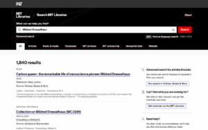 screenshot of search results for Mildred Dresselhaus