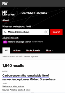 screenshot of mobile search results for Mildred Dresselhaus
