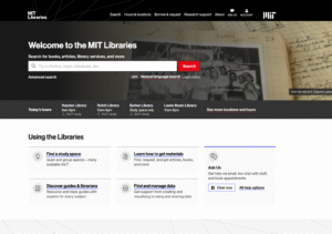 Screenshot of MIT Libraries homepage