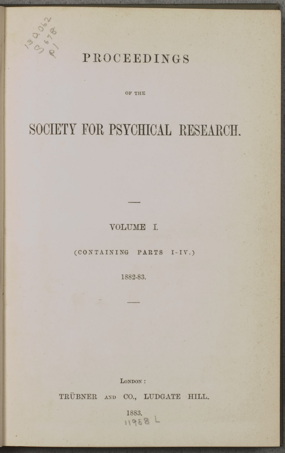 Proceedings, Society for Psychical Research (Vail Collection)